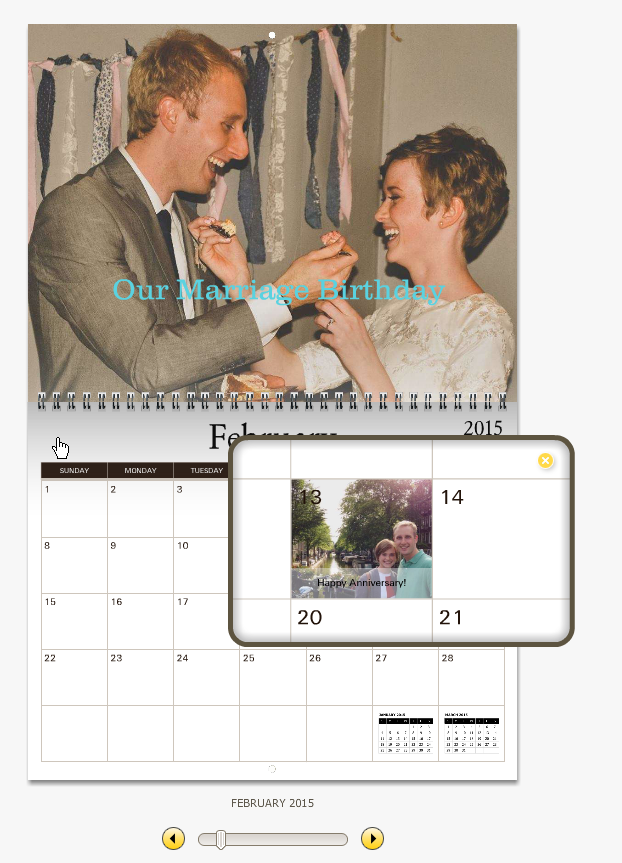 Preview window of my customized calendar on MyCanvas 